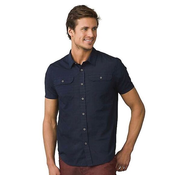 prAna Shirt Mens Cayman SS Navy Blue Button Down Top Mens Size Extra Small NEW - Picture 1 of 8